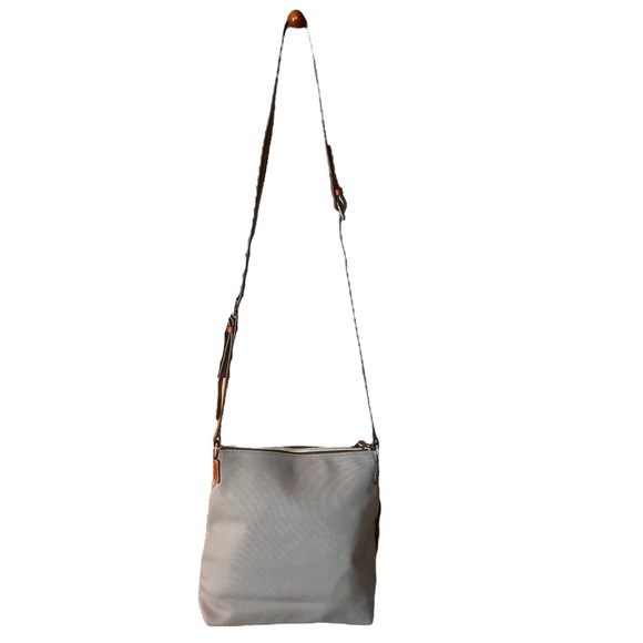 Dooney & Bourke Nylon Crossbody Purse Gray with Tan Leather Trim Accents - Picture 4 of 14